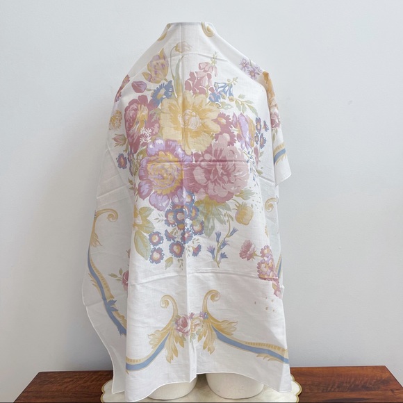 Cotton White Pink Summer Floral Square Scarf Made in Italy - Picture 4 of 9